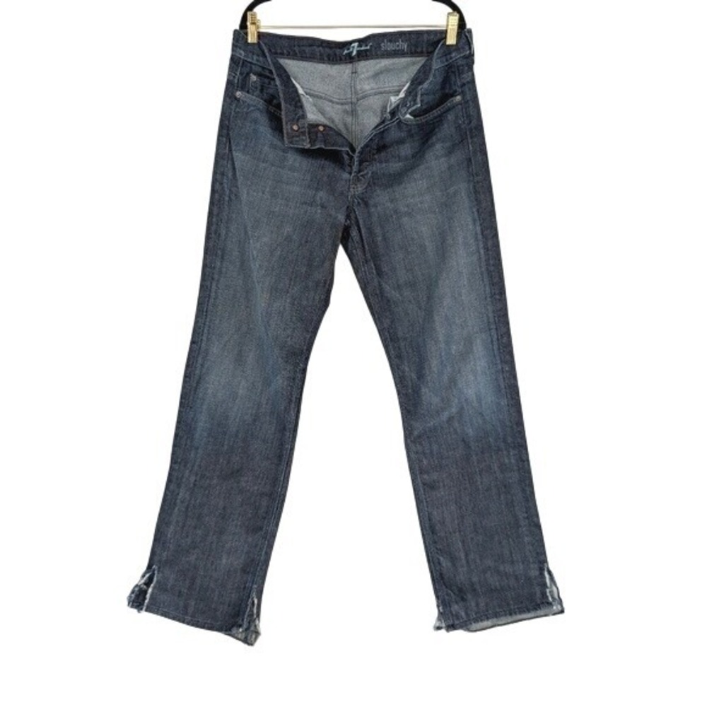 7 For All Mankind Slouchy Jeans‎ Mens 34 Dark Wash Button Fly Frayed Hem